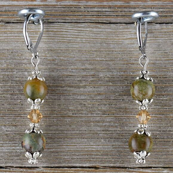 Handcrafted Necklace Earring Green Opal Accented with Swarovski Crystals Pendant - Picture 2 of 4